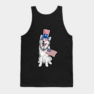 Siberian Husky Uncle Sam Hat Sunglasses Usa Flag 4th Of July Tank Top